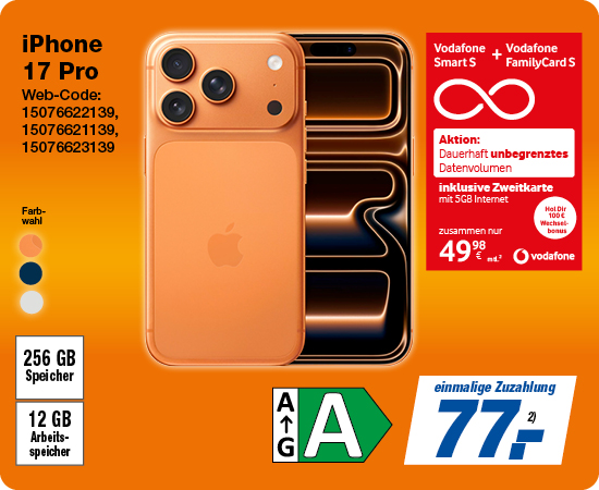 iPhone 17 Pro 256GB für einmalig 77 €